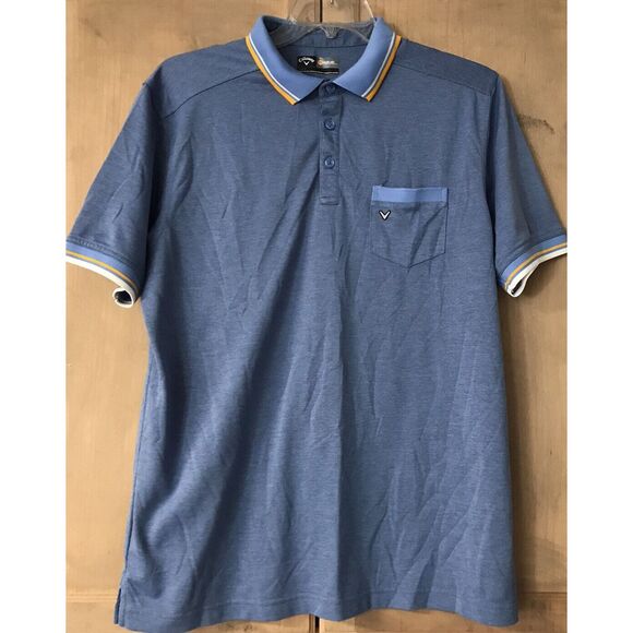 Callaway Opti Dri‎ Golf Polo Lg Blue W/ Striped Sleeves And Collar - Picture 2 of 7
